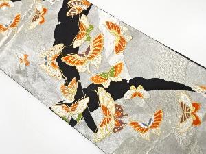 アンティーク　雪芝に蝶模様織り出し袋帯（材料）